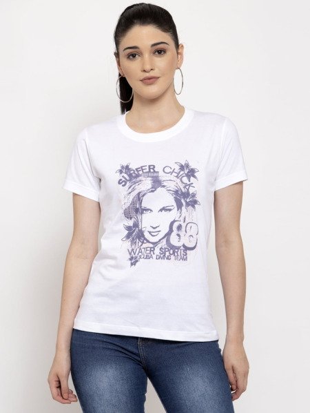 Super Chick Graphic White Printed Tee by Purplicious