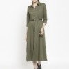 Olive Green Solid Shirt Dress with Belt 1