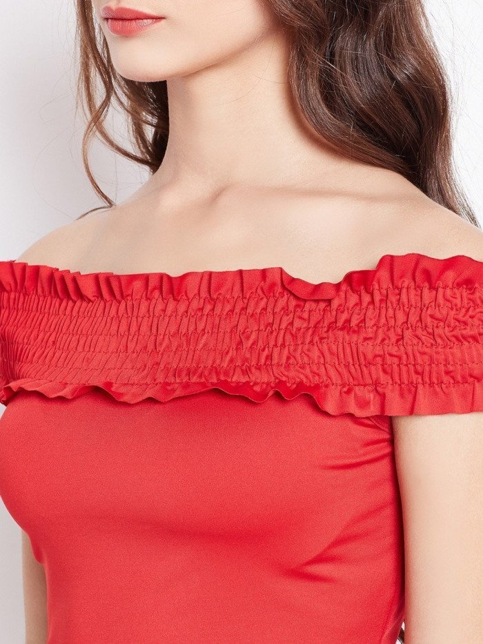 Purplicious Women Red Off Shoulder Solid Tube Top