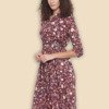 Burgundy & Beige Printed Fit and Flare Dress with Belt for Women By Purplicious