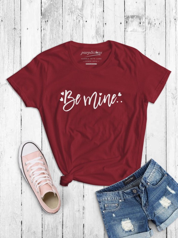Be Mine Womens T-shirt In Maroon Black and Navy 6