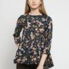 Navy Floral Peplum Top for women by Purplicious,