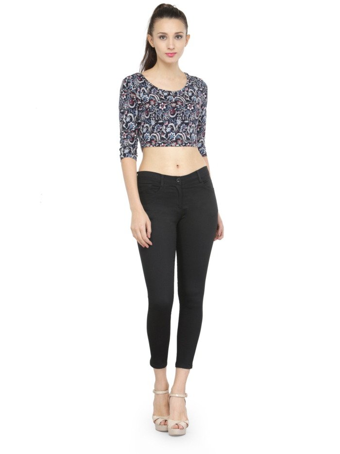 Black Cotton Jeggings with Side and Back Pockets