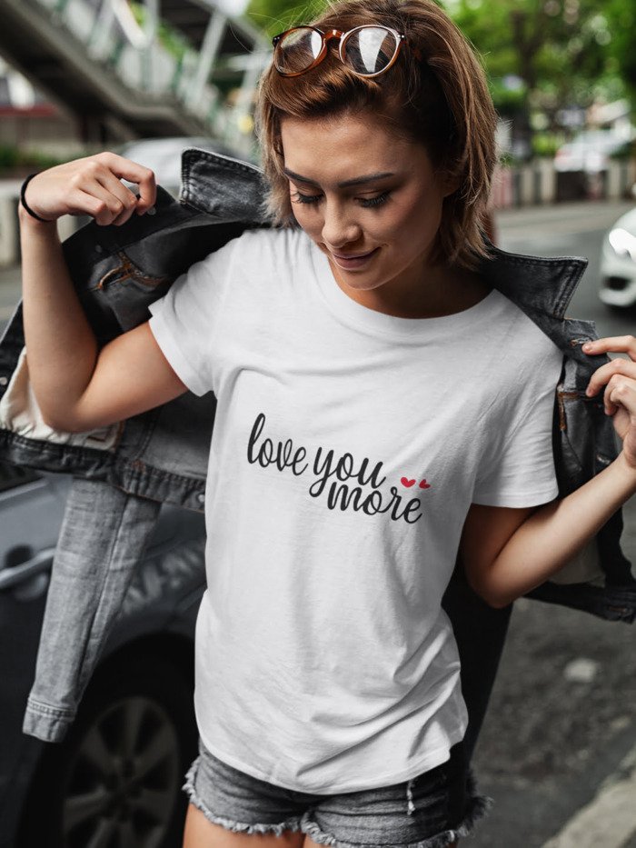 Love You More Calligraphy T-shirt in White and Pink 6