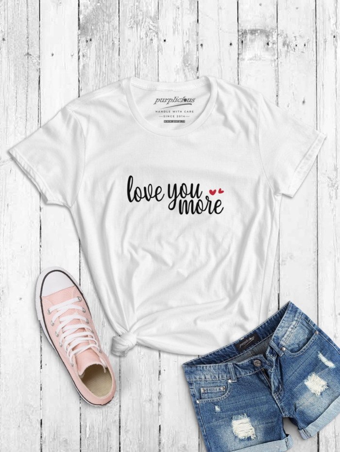 Love You More Calligraphy T-shirt in White and Pink 3